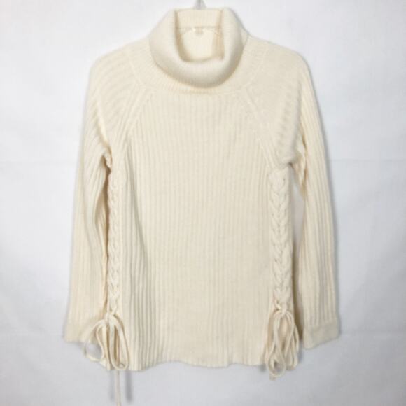 Just Fab Turtleneck Lace Up Cream Pullover Sweater Size S - Picture 1 of 12